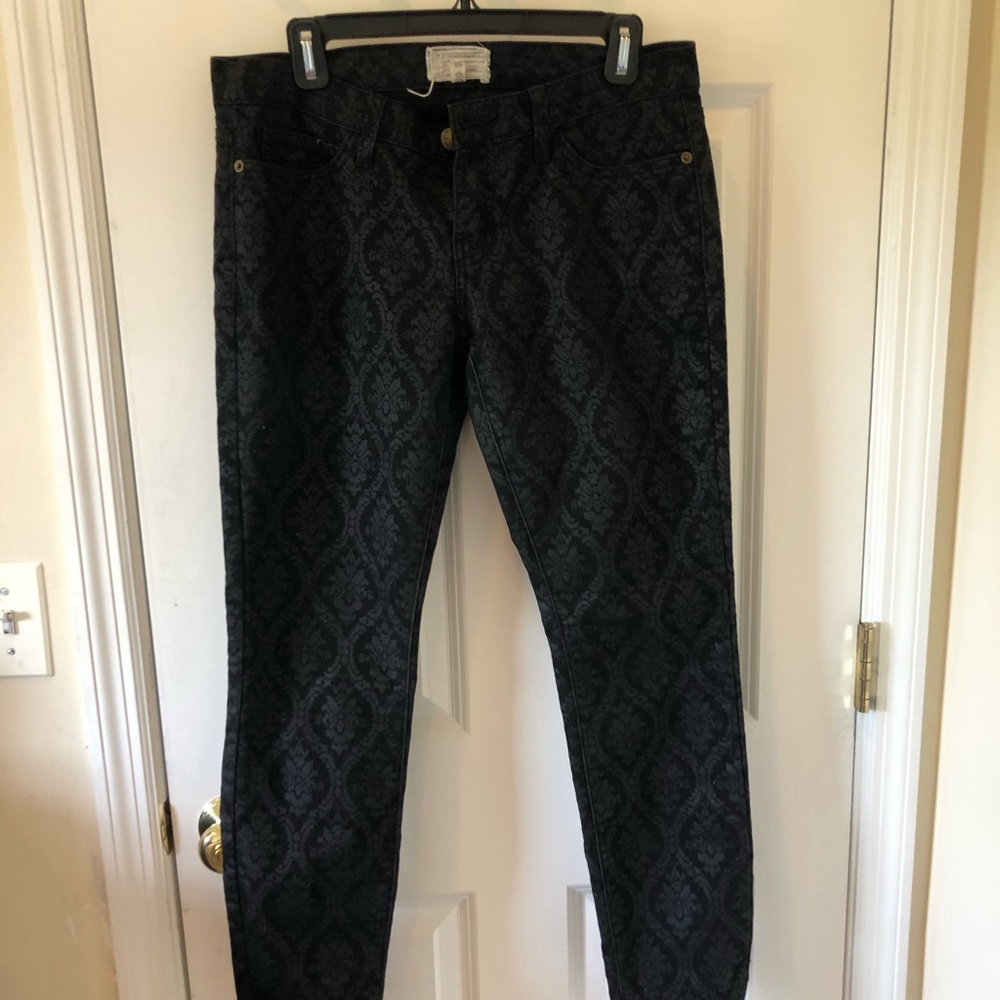 Current/Elliott Black Brocade Ankle Skinny